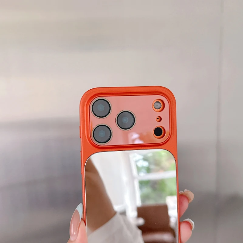 Luxury Solid Color Matte Frame Cosmetic Mirror Backplane Phone Case For iPhone 17 Pro Max 15 14 13 16 Pro Max Bumper Back Cover - view 6