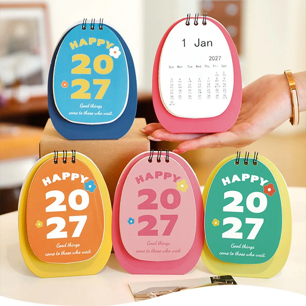 2027 Mini Egg-shaped Stand Desk Calendar Paper Monthly Calendar for Schedule Planning Cute Decor for Student Office Suppliers