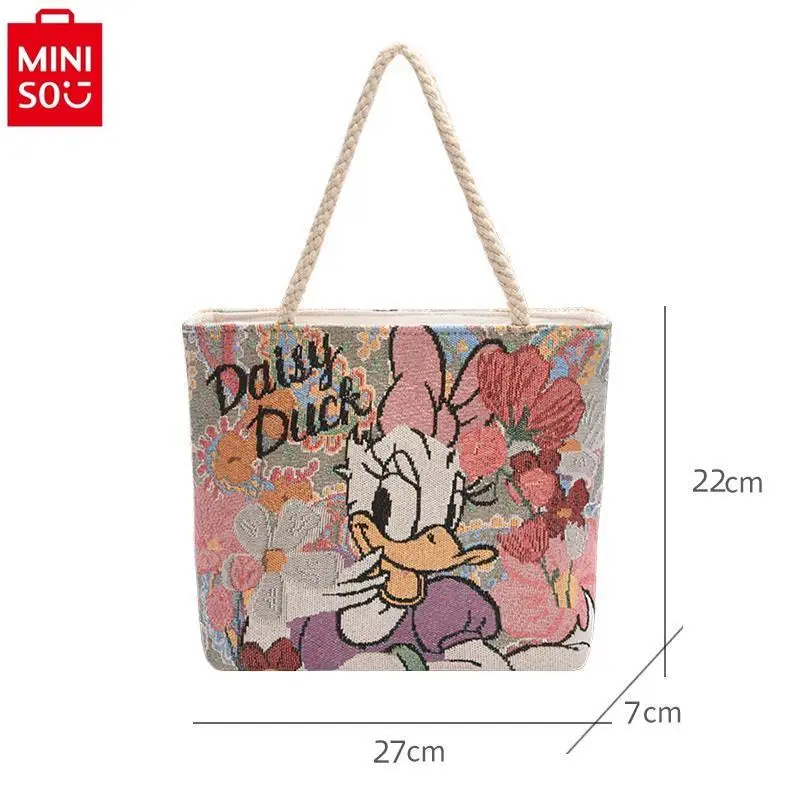 MINISO Disney-Bolso de mano Vintage con bordado de dibujos animados para mujer, Mini bolso de hombro para estudiante, dulce