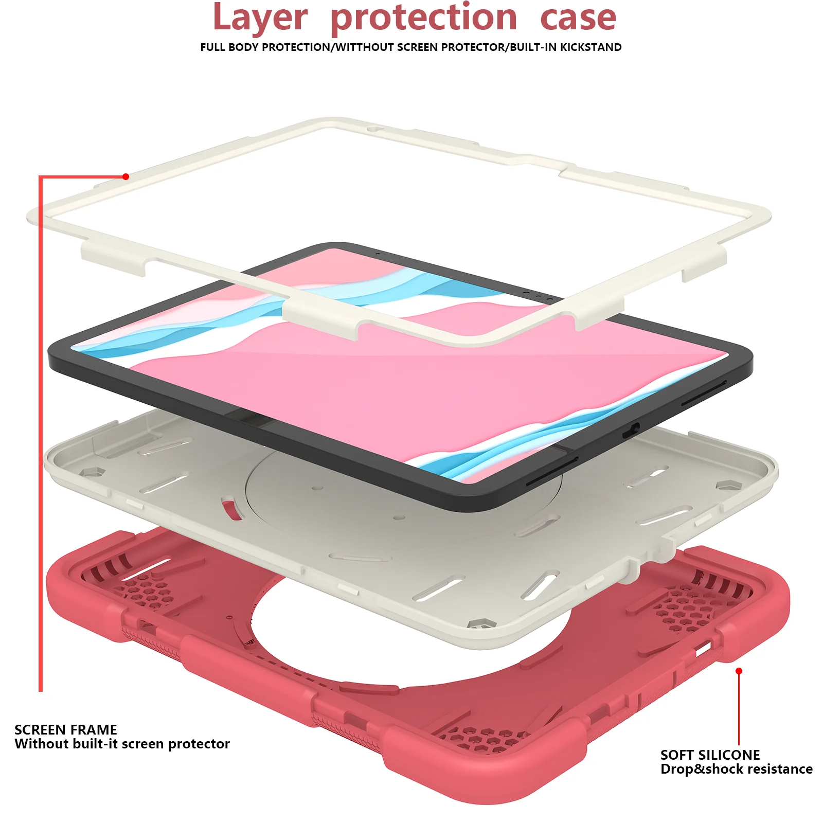 PC Silicone Case for iPad A16 2025 11th 10.9 2022 10th Gen 10.2 7-8-9th Air 2 Pro 9.7 2017 2018 Rotation Handle Grip Stand Cover