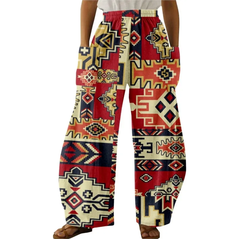 

Women's Trousers Casual Cropped Pants Medieval Art Retro Ethnic Patterns Hawaiian Wide Leg Pants Plus Size Women's Bottoms y2k