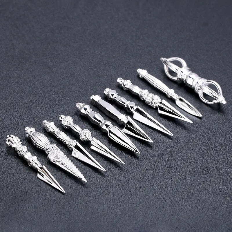 Sterling Silver Small Vajra Phurba Pendant Handmade Buddhist Necklace Charm for Couples, Symbolic Jewelry for Daily Wear