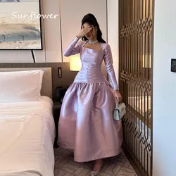 Sunflower Simple Pink Beading Square Collar A-LINE Formal Evening Dress Saudi Arabia 2024Slim Satin Long Ankle-Length Prom Dress