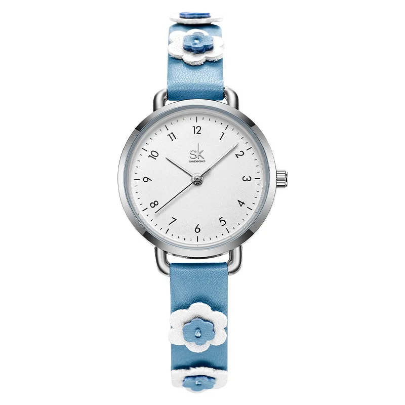 SKWomen's Watch Women's Niche High-Grade Three-Dimensional Flower Leather-Belt Watch Children's Student Watch Shenzhen Watch9019