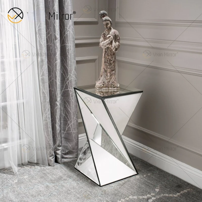 

Cross border luxury Venice mirror corner table, sheet metal edge table, glass furniture, geometric flower rack,