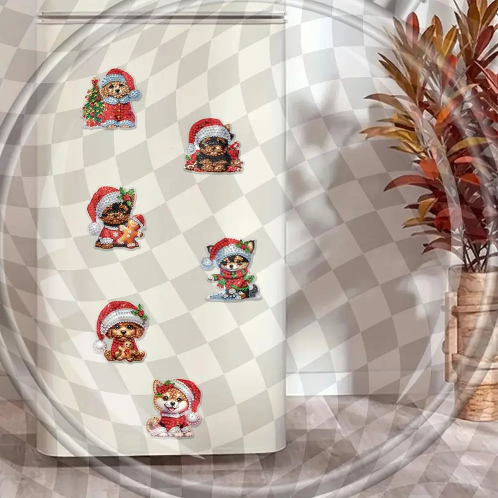 

6PCS 2D Flat Xmas DIY Crystal Refrigerator Magnet for Home Decor (Christmas Dog)