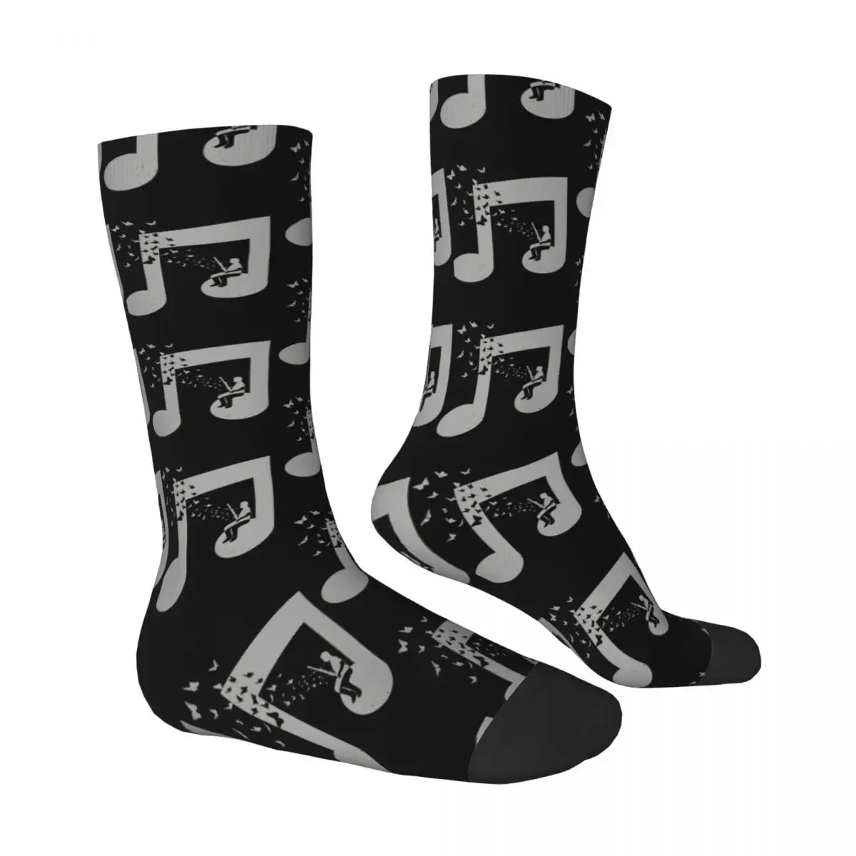 Funny Crazy Sock for Men Bassoon Hip Hop Harajuku Music Notes Seamless Pattern Printed Boys Crew Sock Novelty Gift