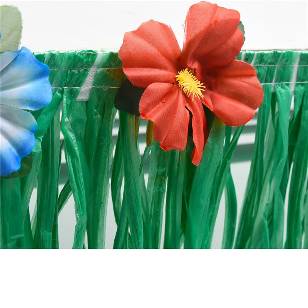 

1pc Green Hawaiian Skirt Set Monstera Table Runner 8 Pairs Hook Loop Fasteners For Luau Party Decoration Tropical Table Cover