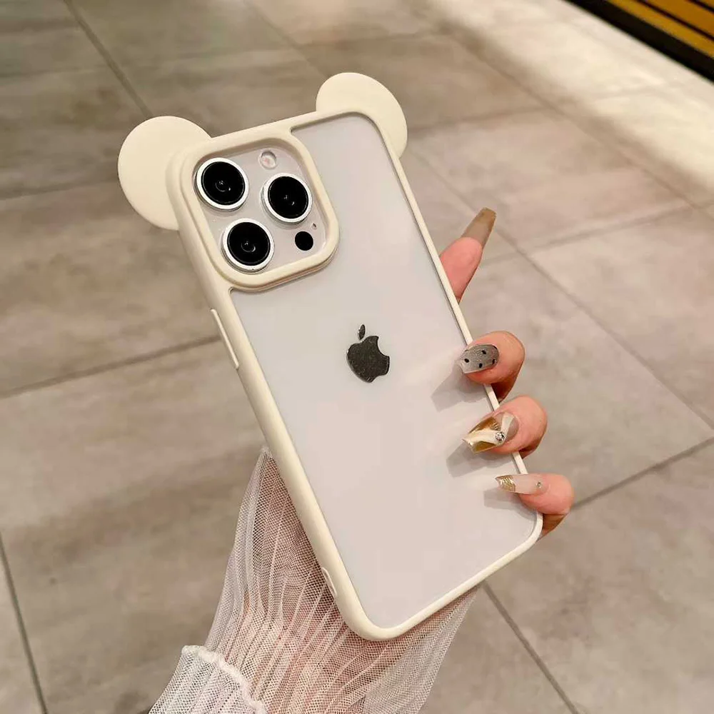 حافظة شفافة على شكل أذن القطة اللطيفة لهاتف آيفون 17 16 برو ماكس 15 11 13 14 12 غطاء أكريليك صلب مقاوم للصدمات من السيليكون Kawaii Funda