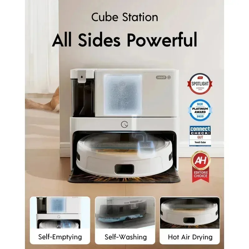 مكنسة كهربائية PMD4-ECYeedi من ECOVACS Cube Robot، ممسحة، تجفيف ممسحة ذاتية، غسيل، تفريغ ذاتي، رفع ممسحة تلقائية 8 مم، تسلق العوائق 2 سم
