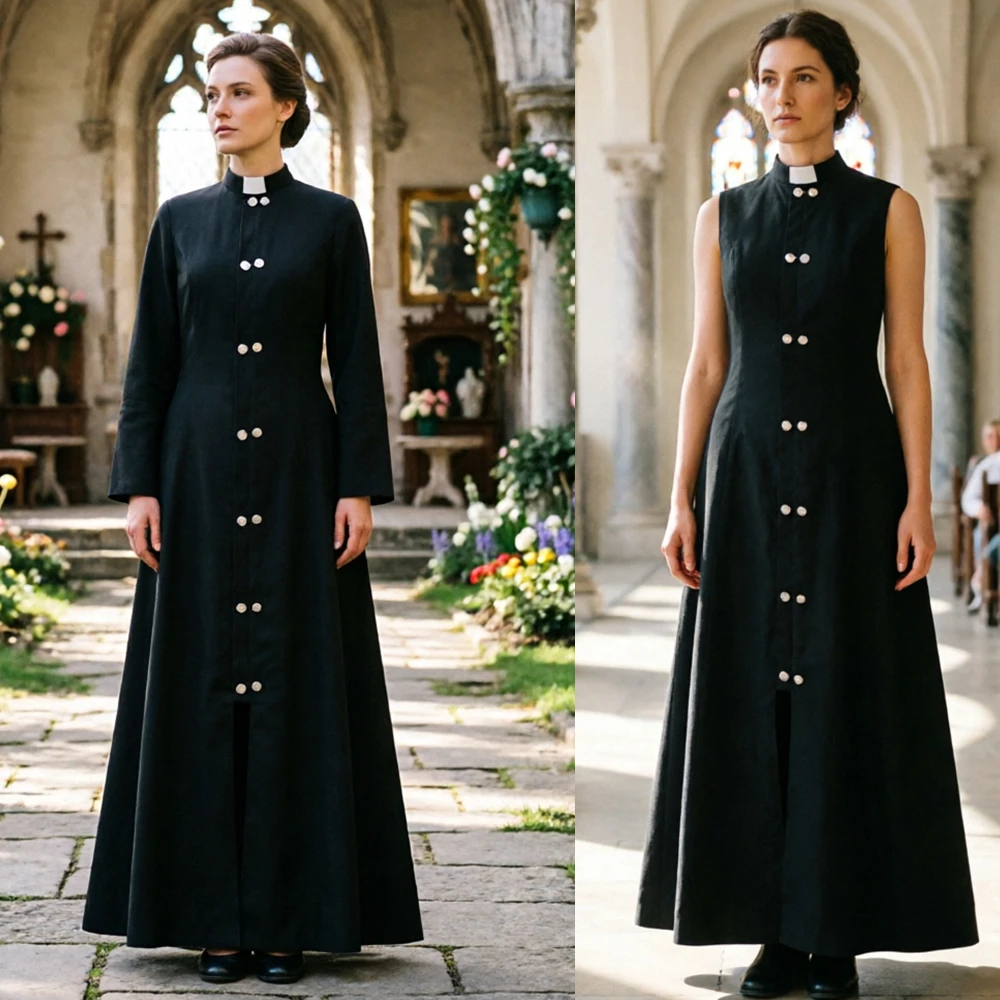 women-clergy-dress-elegant-black-a-line-maxi-sleeveless-dress-with-double-breasted-buttons-stand-collar-church-costume