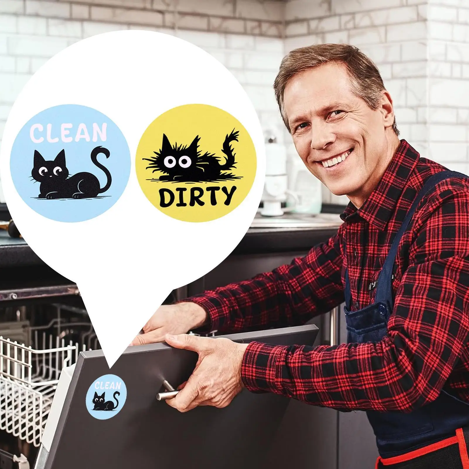 القذرة نظيفة غسالة الصحون المغناطيس 2 قطع القط الأسود اكسسوارات المنزل على الوجهين عكسها غسالة الصحون تسجيل لشقة الغسيل