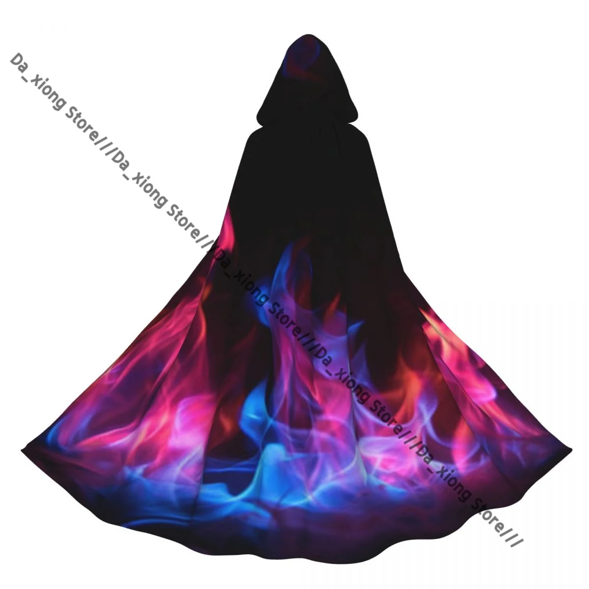 

Medieval Halloween Cosplay Cloak Hooded Coat Fire Flames Texture Print Cape Coat Long Trench Costume Wizard Cloak