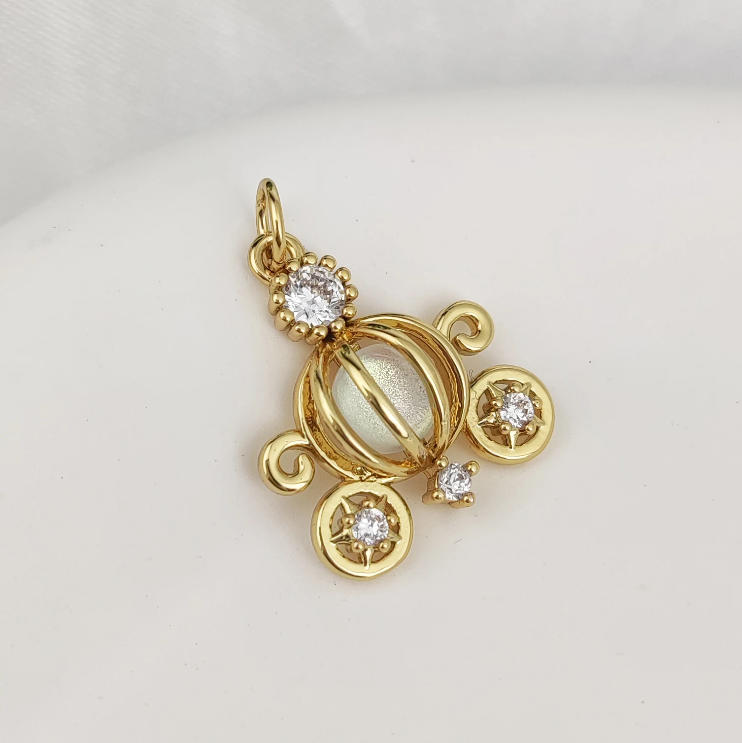18k Gold Plated Inlaid Cubic Zirconia Pumpkin Cart Camera Black Heart Square Shape Alphabet Pendant for Women Girl DIY Jewelry