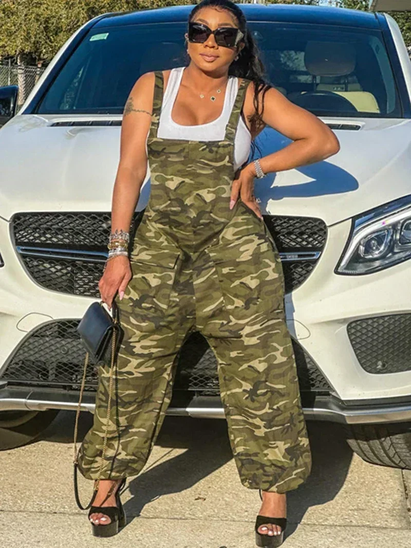 Streetwear Camouflage Baggy Jumpsuits Summer Clothes Women 2024 Strappy Backless Rompers Playsuits One Pieces Overalls Outfits