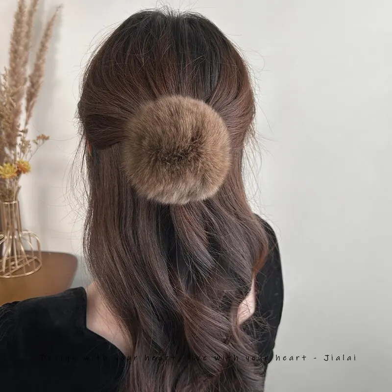 Women Fur Fluffy Ball Hair Ties Plush Ball Head Rope Real Fox Fur Elastic Rubber Band Hair Rope Sweet Pompon Hair Accessories