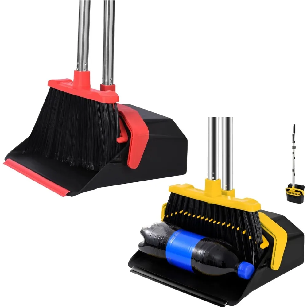 

Broom with Dustpan Combo Set, Brooms and Dustpans Sets with 51'' Long Handle 2 Pcs, Large Dust Pan and Broom