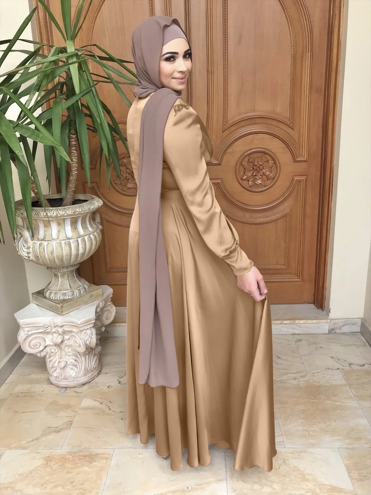 Ramadan Eid Satin musulman Abaya Damen dubaï Islam arabe caftan robes modestes Abayas pour les femmes Kebaya Robe Femme Musulmane