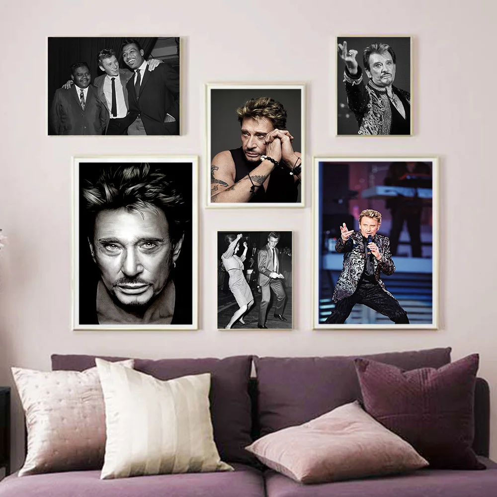 Johnny Hallyday Rock Music Band Singer Poster Guitarist Canvas Painting Fans Wall Art Print Picture Living Room Home Decor Gift