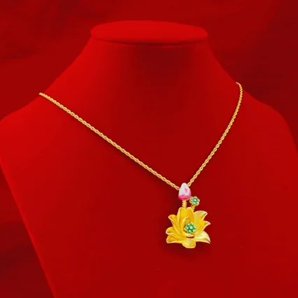 Hot selling boutique temperament 24K gold pendant necklace rich flower goddess skirt AU999 real gold jewelry