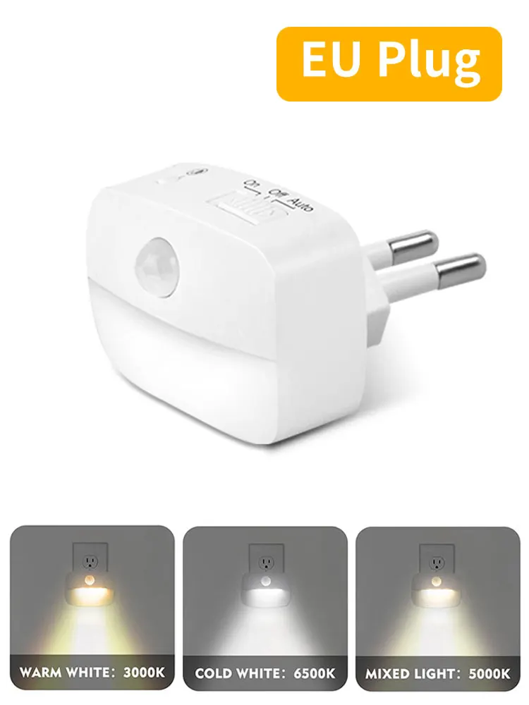 Bewegungsmelder-LED-Nachtlicht, EU/US-Stecker, Steckdose, 3 Modi, Nachtlampe für Zimmer, Küche, Flur, menschliche Induktion, Notbeleuchtung