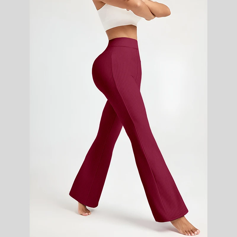 Women's Pants Solid Colour Threaded Knit Fashion Women's Flared Trousers Slim Casual Simple Wear Female Clothing