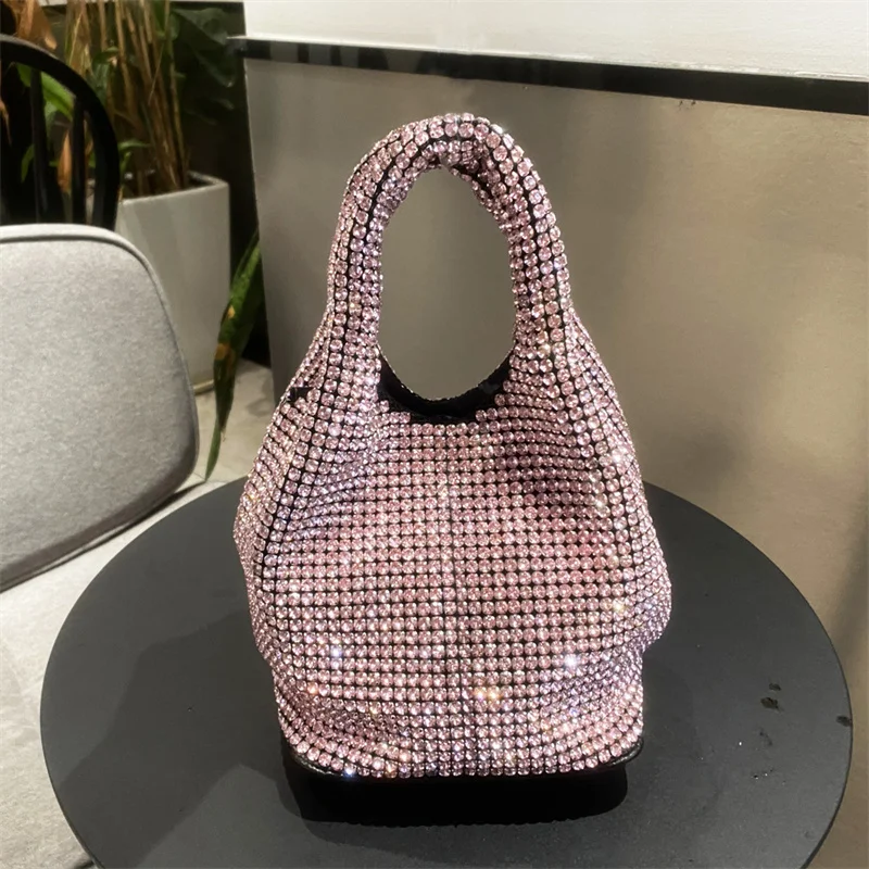Handle Rhinestone Evening Tote Bag Purses for Women Shiny Dinner Party Wedding Handbag Designer Female Bucket Bag Shoulder Bag
