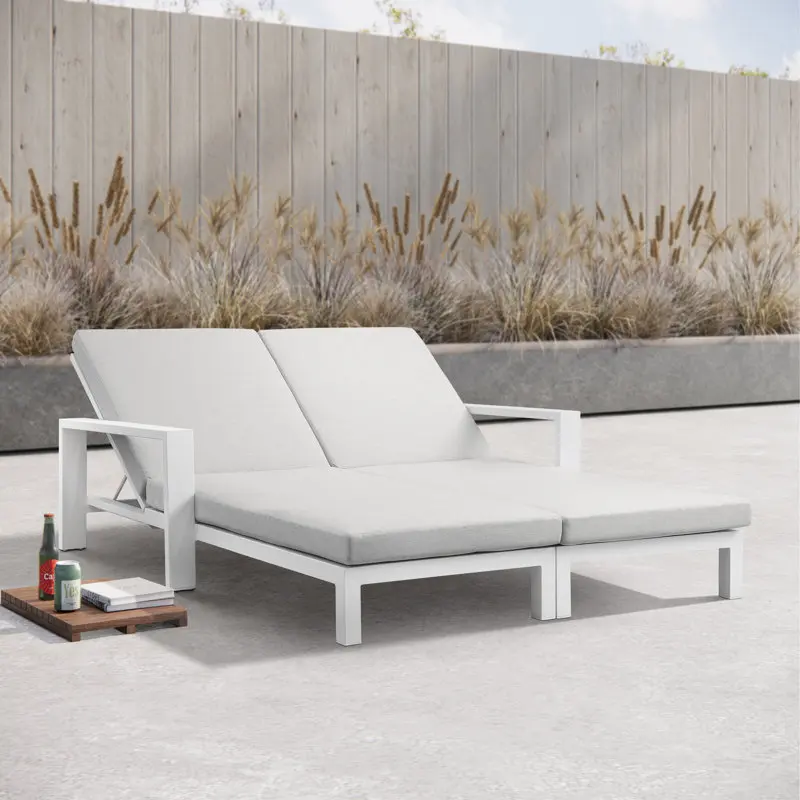 ！@Dwoo Luxury Aluminum Two Person Sun Lounger Outdoor Backyard Garden Furniture Swimming Pool Lounger Chair