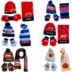 Disney New Autumn and Winter Cute Children Cars Cartoon Scarf Hat glove three-piece Warm Boy Girl Car Child hats