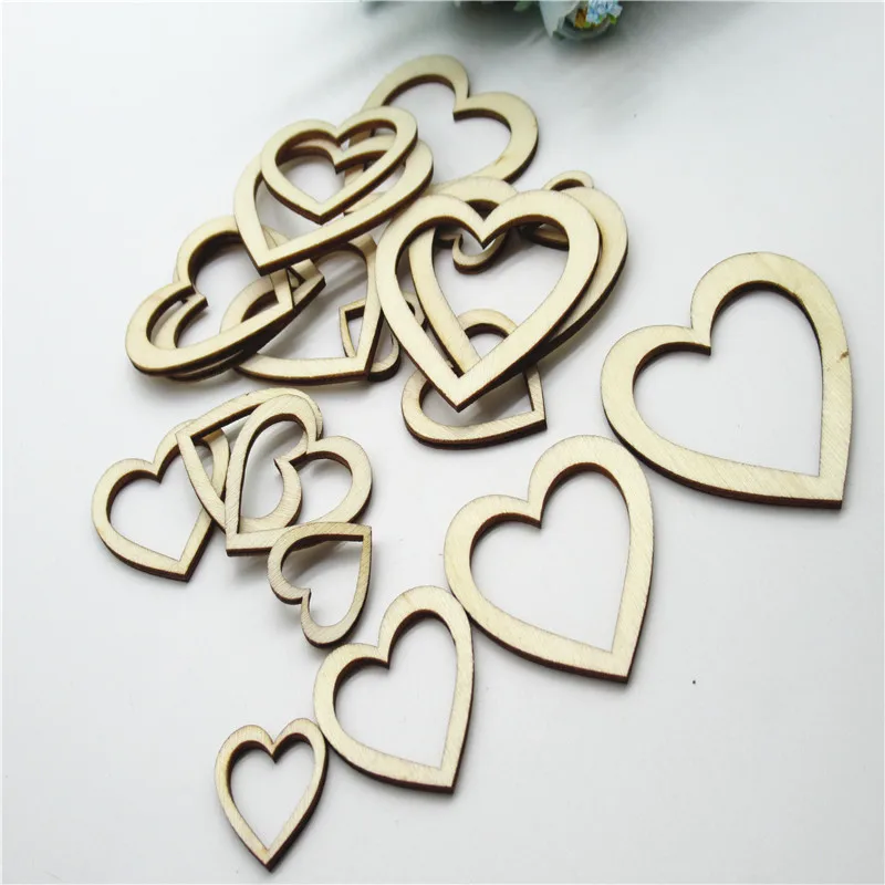 100Pcs/set Popular Hollow Love Heart Wooden DIY craft LaserCut Embellishment Craft Decor Christmas Ornaments Wedding Decoration