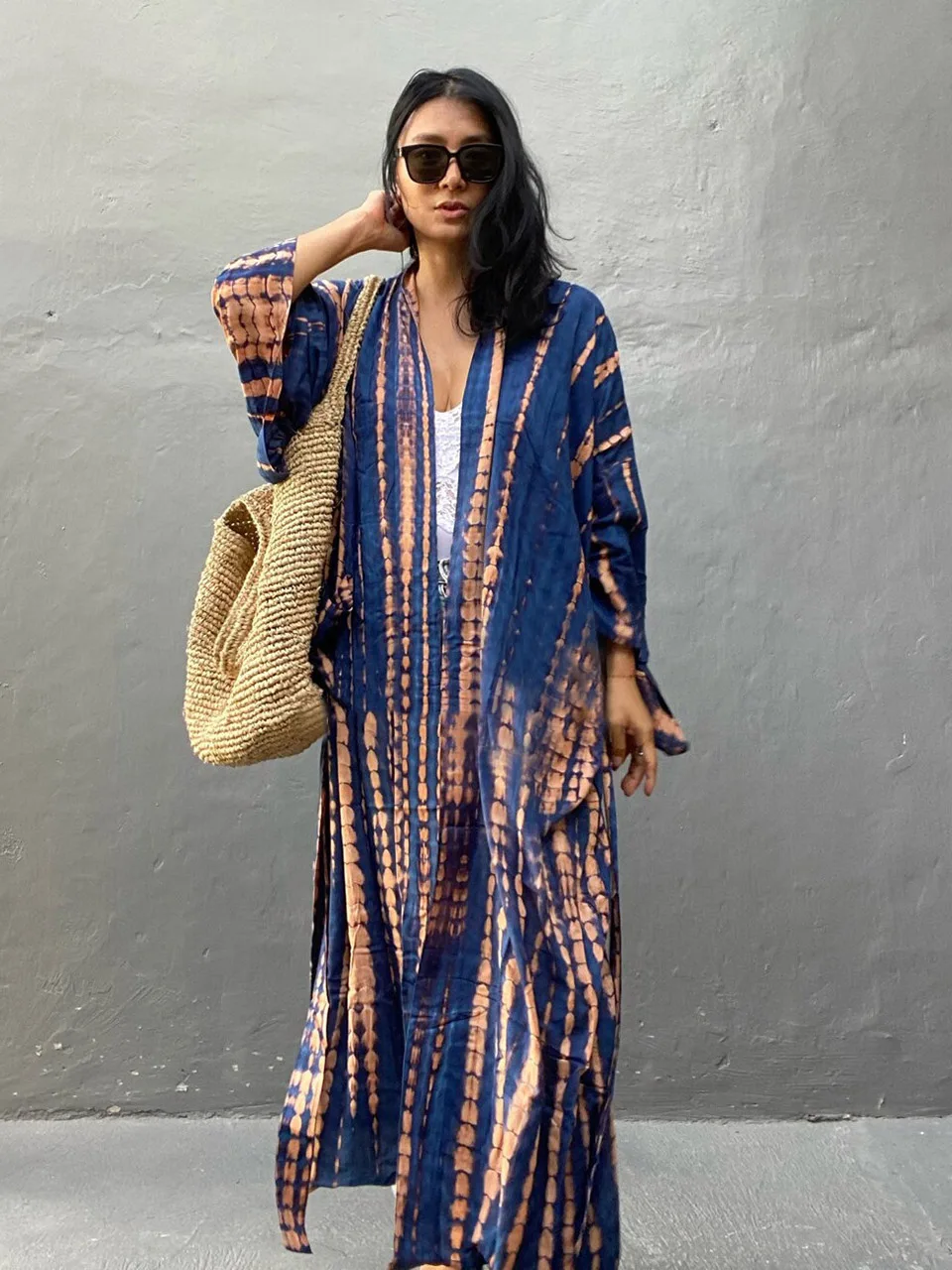 Kimono plażowe dla kobiet kostium kąpielowy tunika moda boho Tie-dye peleryna letnie wakacje osłona do Bikini Pareo