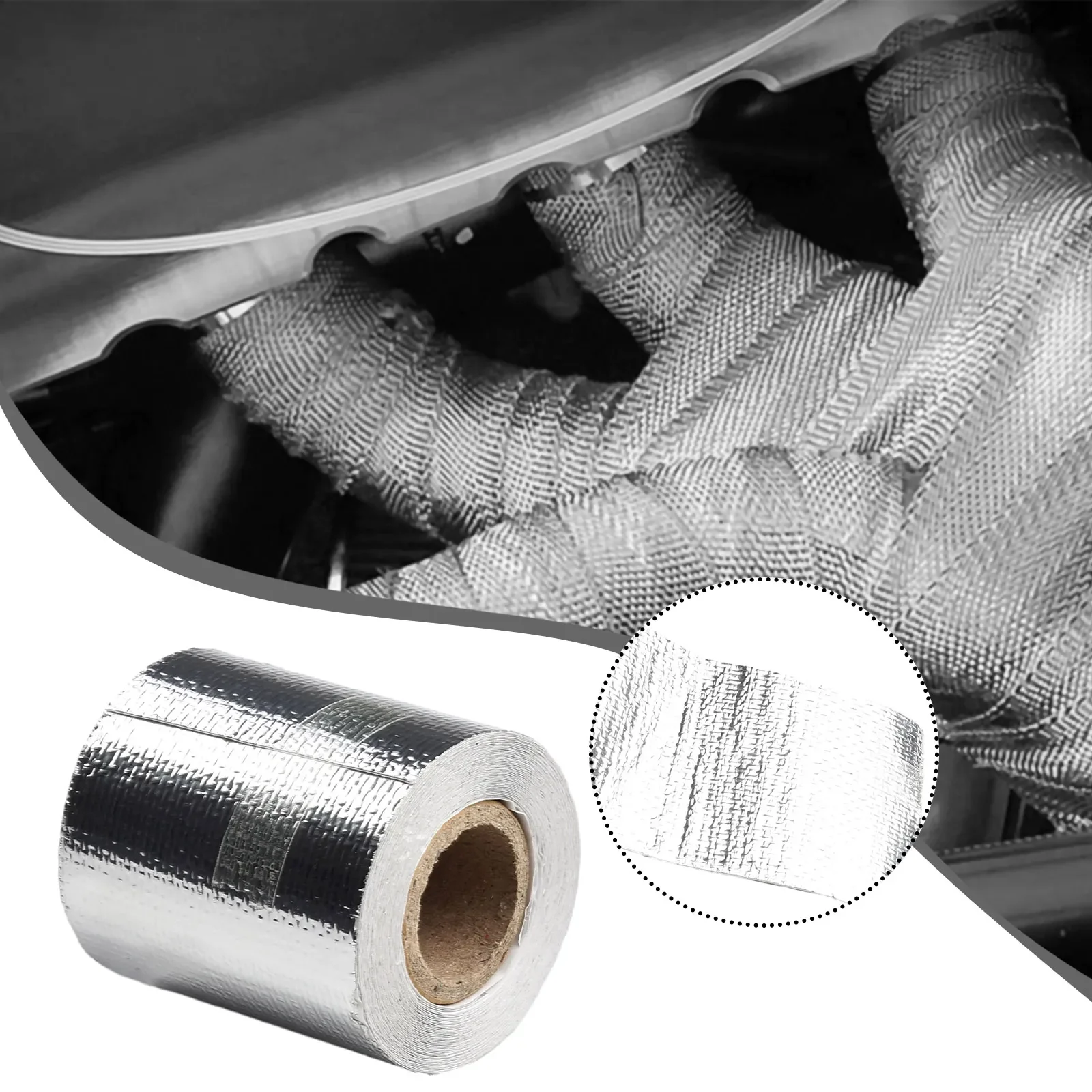 5m*5cm & 6 Ties Exhaust Heat Tape Manifold Downpipe High Temperature Bandage Tape Exhaust Silver Adhesive Tape