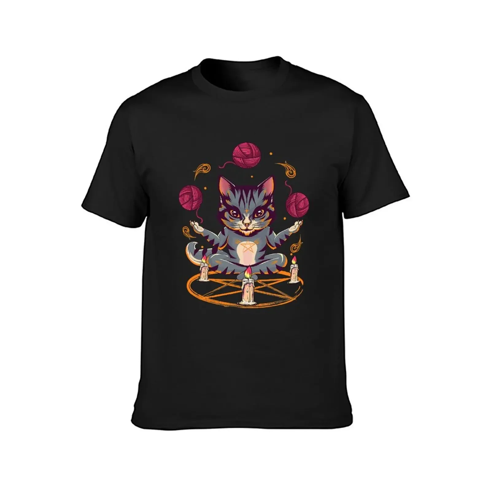 Evil Yarn Juggling Black Cat Devil Occult Satanic Pentagram 88 T-Shirt Short sleeve tee Blouse t shirt men 100℅ cotton