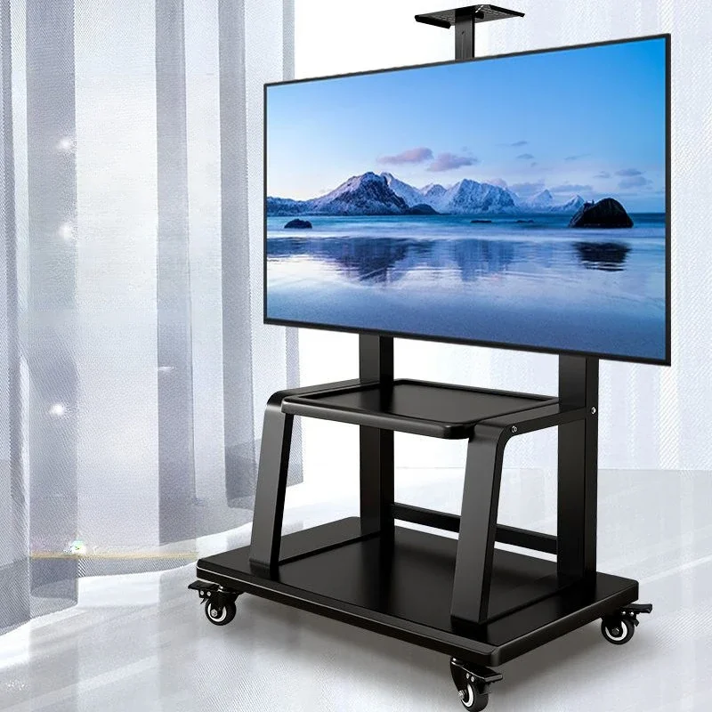 Movable TV stand floor pulley cart