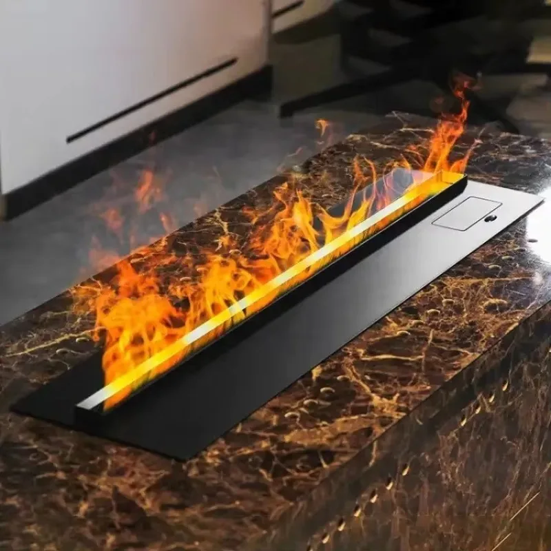 Electric 3-Sided Hotel Fire Place Heater Wall Recessed 3D Water Vapor Fireplace With Remote Control For Household Use