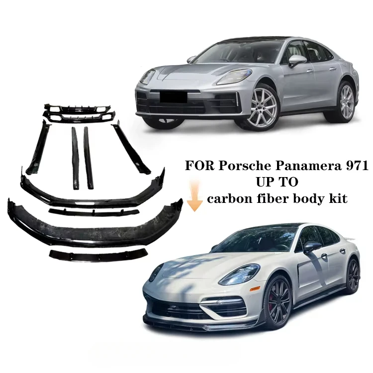 ชุดตัวถังรถการปรับเปลี่ยนสําหรับ Porsche Panamera 971 อัพเกรดคาร์บอนไฟเบอร์ชุดด้านหน้าด้านหลัง Diffusers ด้านข้างกระโปรง Bodykit