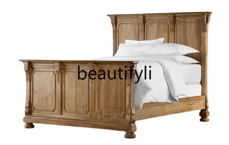 

American Retro Solid Wood 1.8m Double Master Bedroom French Oak 1.5m Bed Wedding Bed