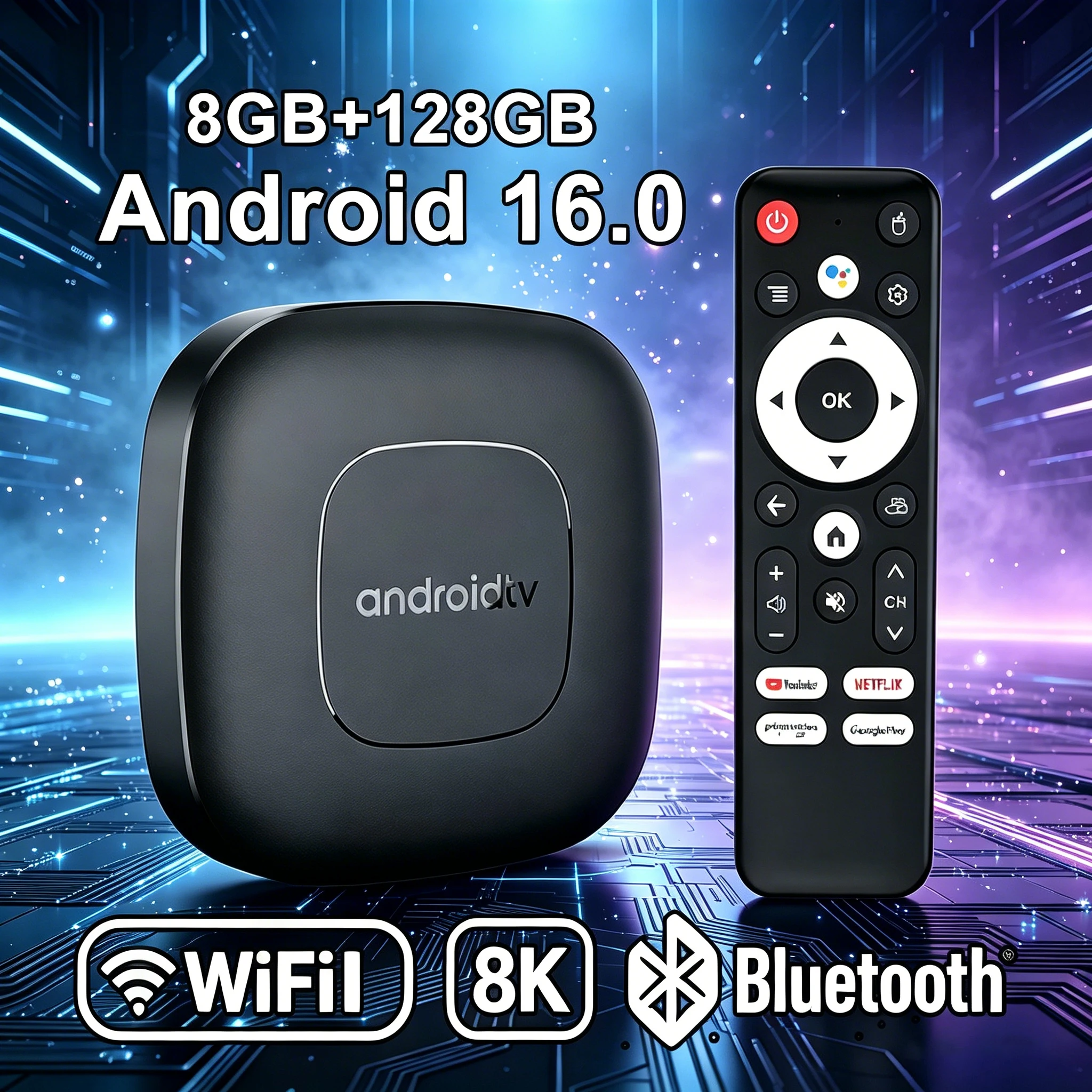 Smart TV Box T1 Android 16 Support 8GB+128GB 4G 5G WiFi BT5.4 Voice Remote 4K 8K HD Video Home Theater Media Player Set Top Box