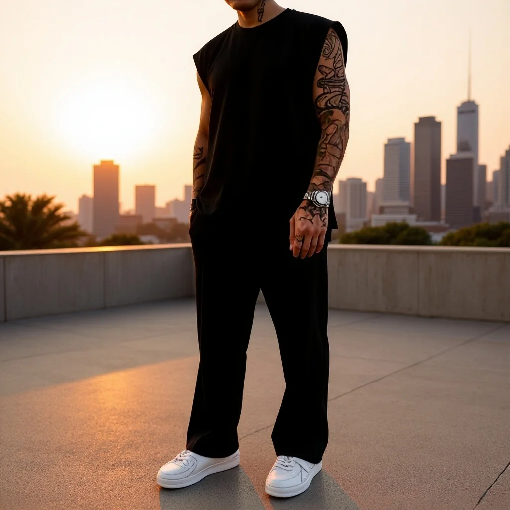 

2026 Summer New Men Solid Sleeveless Vest Pants 2Pcs Set Loose Sports Casual Streetwear Breathable Daily Fashion Outfit