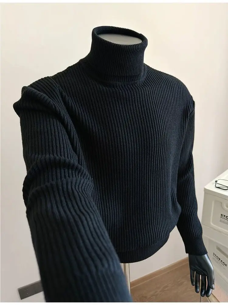 

High-End Korean Sle Striped High Ne Long Sve Men's Knitwear Base Layer irt for Autumn Winter Warm Casual Faion
