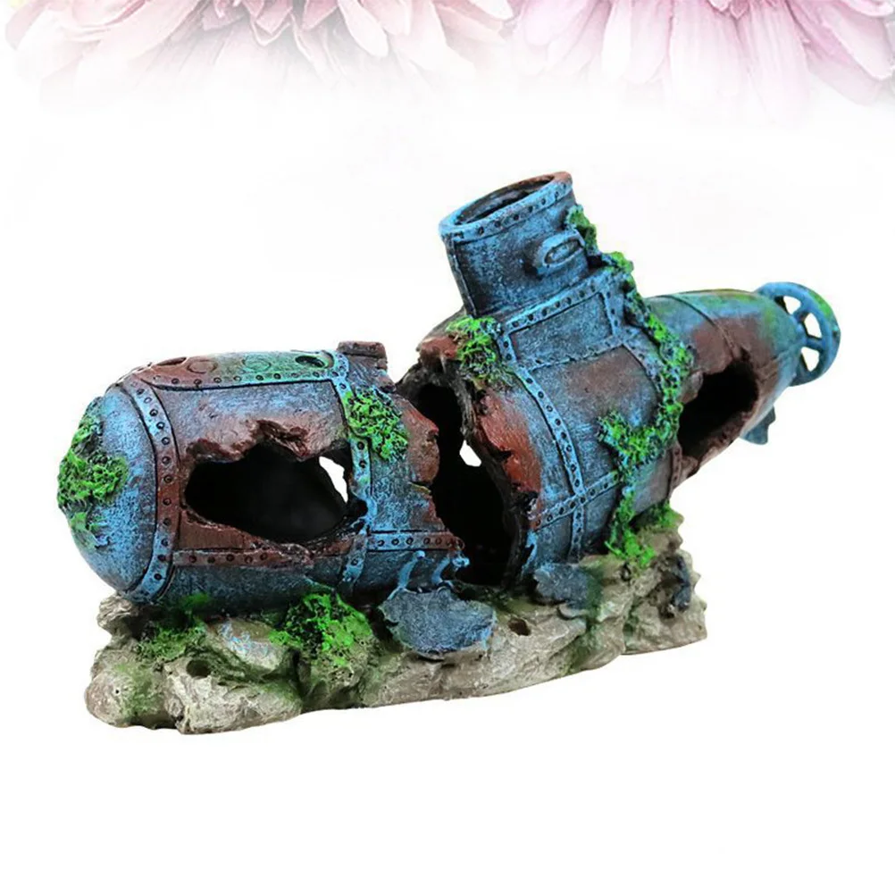 

Durable Hollow Resin Submarine Fish Tank Decoration Aquarium Habitat Sunken Ship Prop Natural Fish Shrimp Home