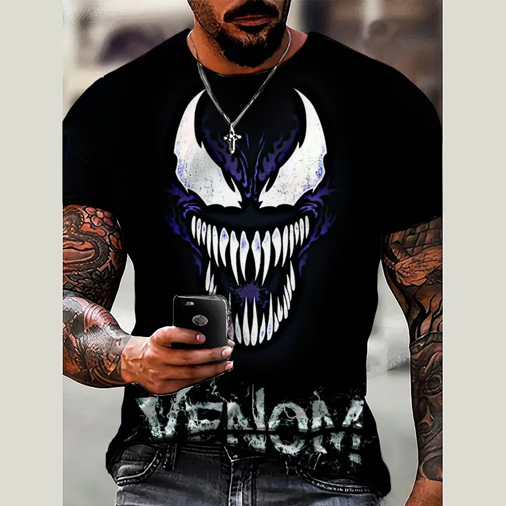 Men's T Shirt venom Casual Marvel Spider Man print Hip Hop Short Sleeve Round Sport T Shirt Oversized Men Clothing Tops