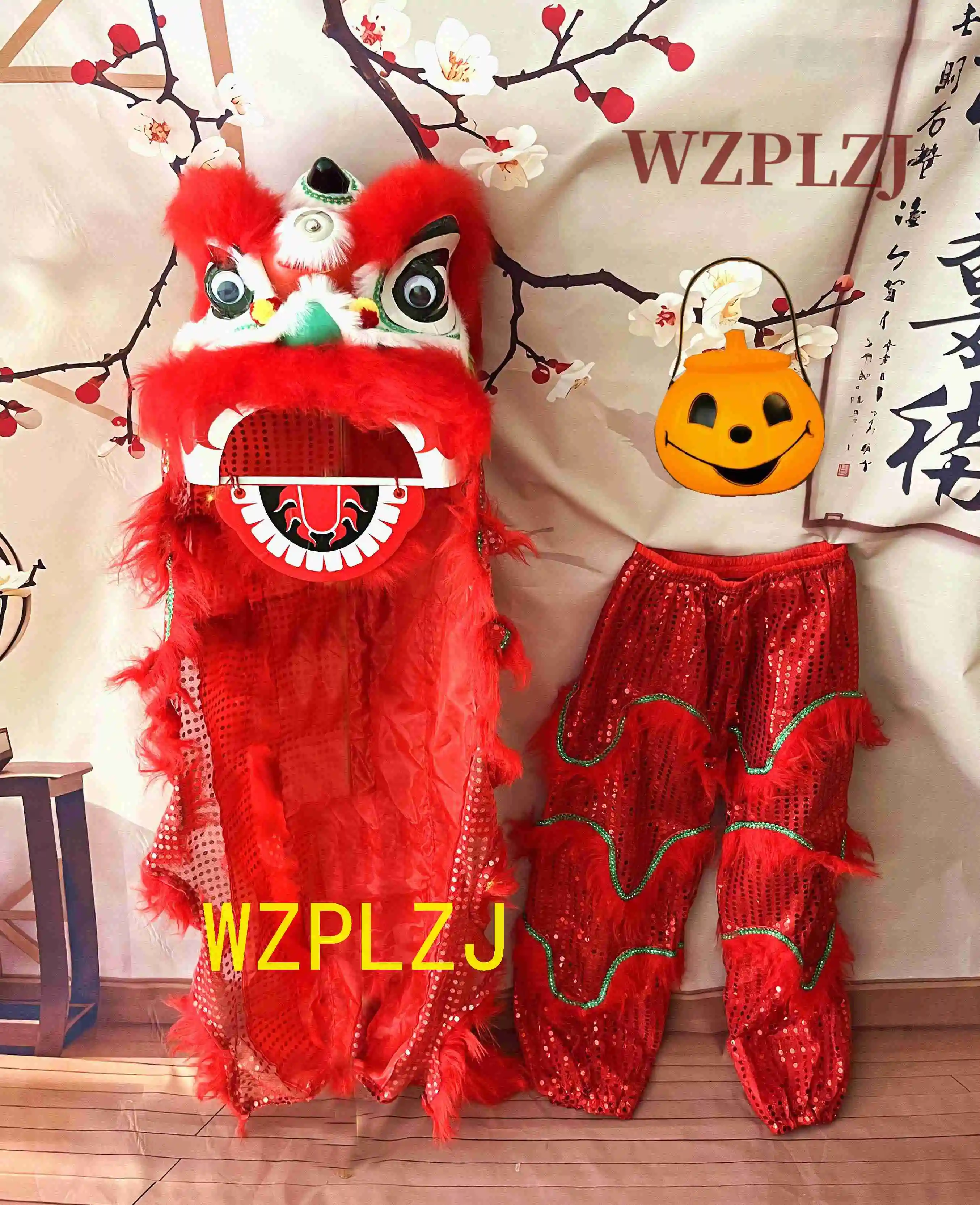 Halloween Party 12 inch Lion Dance Costume pants Pumpkin Lantern Candy box 3-5 Age Child Performance Sport Outdoor Stage  Event