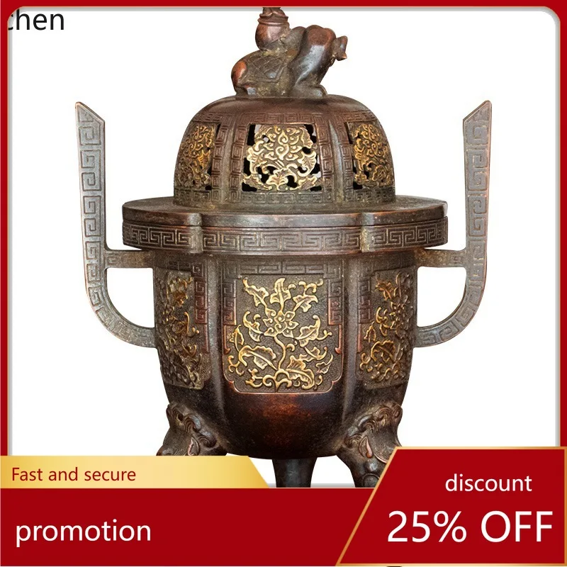 Cz pure copper antique gilt three-legged lion head elephant bring in wealth and treasure one word nine ding for home indoor