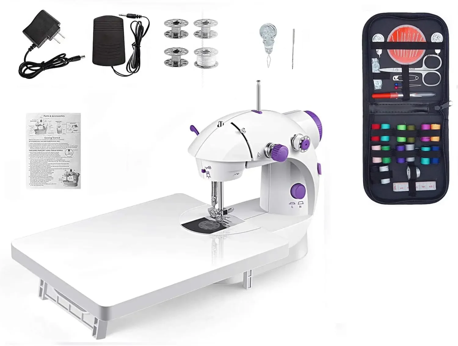 Mini Máquina de Coser para Principiantes, Máquina de Coser Automática Fácil de Usar con Mesa de Extensión