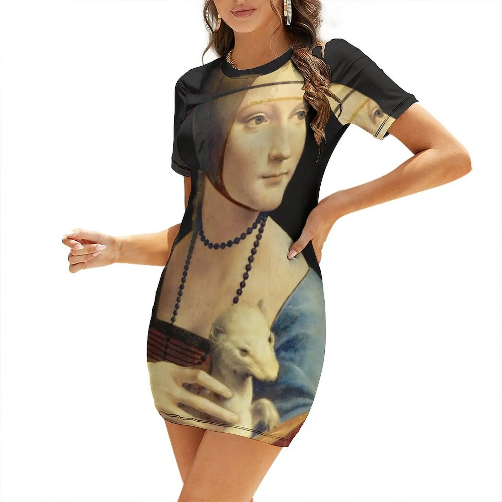 Lady with an Ermine by Leonardo da Vinci Short Sleeved Dress elegant evening dresses for women 2025 dress for woman Dress