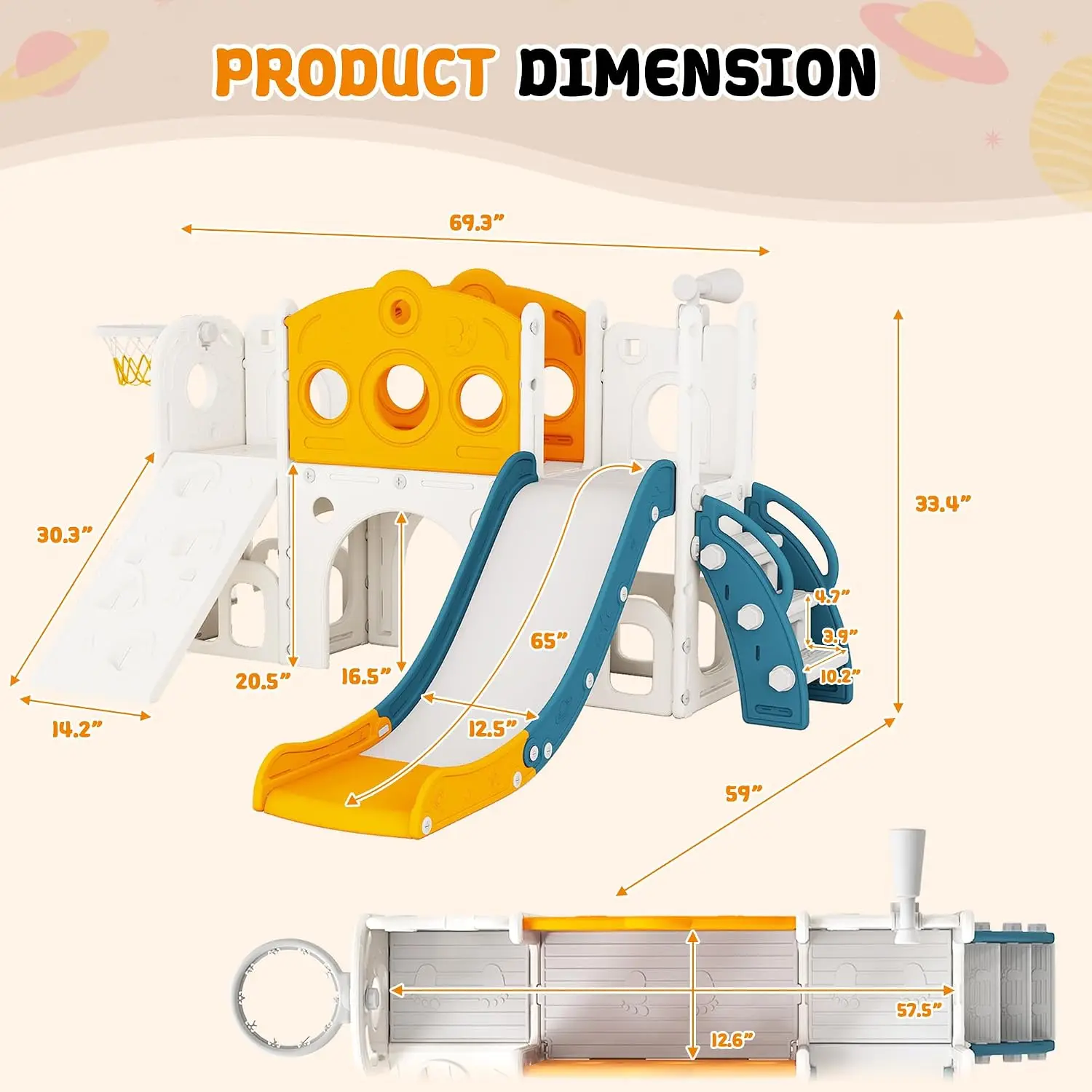 9 in 1 Toddler Slide Set Playground Indoor & Outdoor Fun for Kids & Babies Aged 1-3, Featuring Climbing Board, Basketball Hoop,