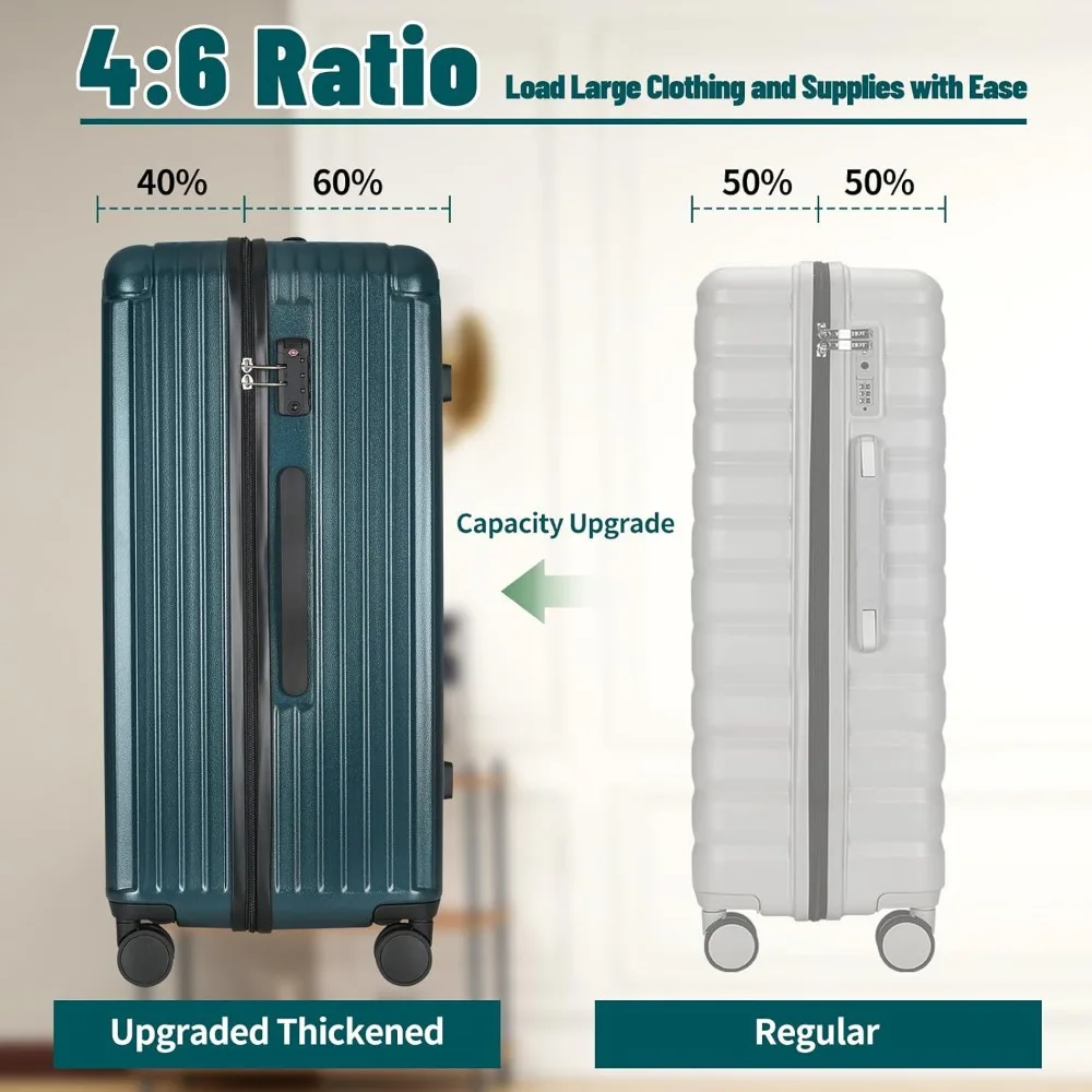 20 Inch and 28 Inch Square Thickened ABS+PC Hard Shell luggage, 2-Piece Suitcase Set with TSA Lock & Dual Zipper Mesh Interior