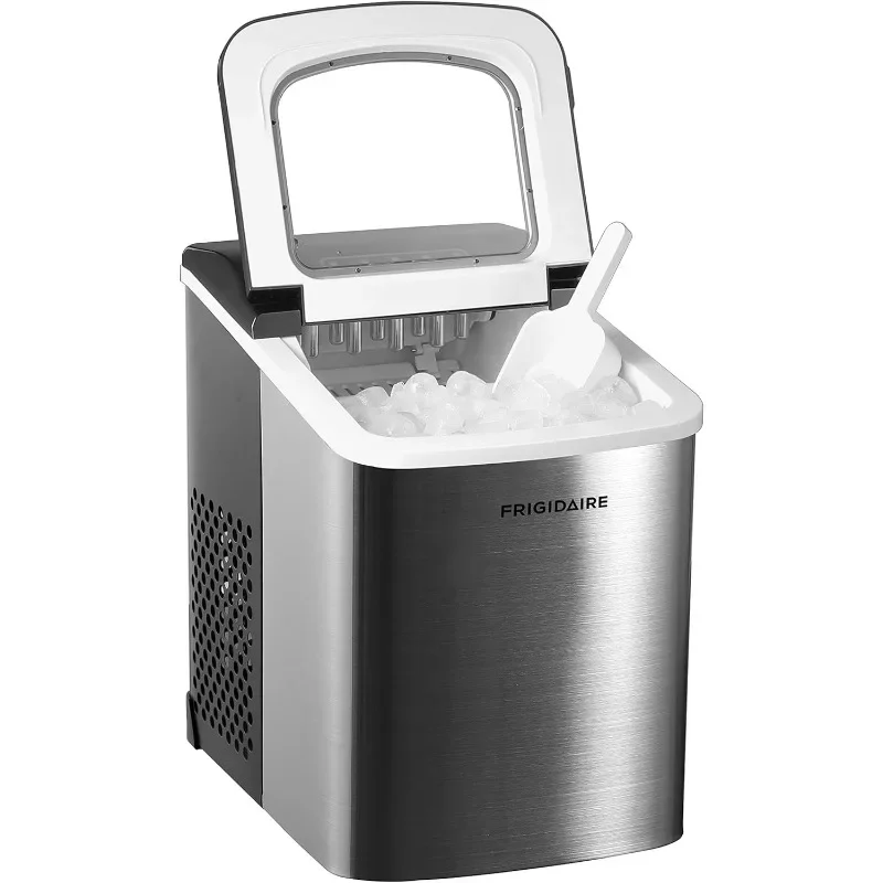 Compact Countertop Ice Maker, Makes 26 Lbs. Of Bullet Shaped Ice Cubes Per Day, Silver Stainless