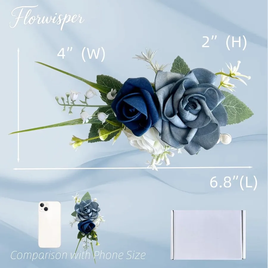 Boutonniere de bolso com flores de rosa azul empoeirado para homens, perfeito para casamento, noivo e padrinhos, ideal para baile de formatura, jantares formais, aniversário